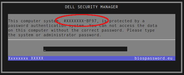 Dell password BF97 screen 